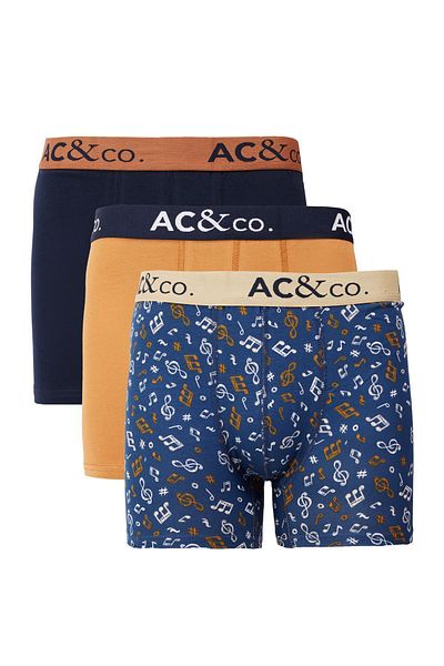 AC&Co / Altınyıldız Classics Πακέτο μπόξερ 3 τεμαχίων με ευέλικτο σχέδιο από βαμβακερό μπλε-μπλε-καφέ ανδρικό