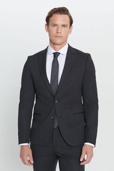 ALTINYILDIZ CLASSICS Pánsky čierny extra Slim Fit Slim Fit oblek s golierom
