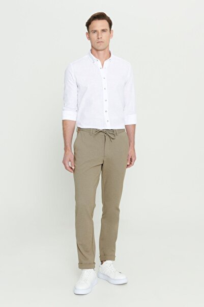 AC&Co / Altınyıldız Classics Pánské kalhoty se šněrováním v úzkém střihu v pase v norkové barvě