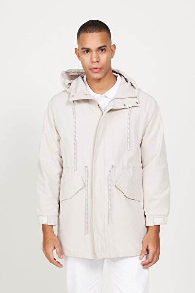 ALTINYILDIZ CLASSICS Erkek Bej Standart Fit Normal Kesim Kapüşonlu Ayarlanabilir Ipli Trençkot