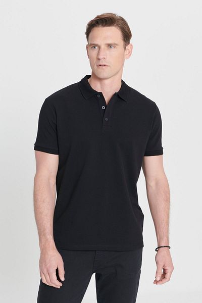 ALTINYILDIZ CLASSICS Μαύρο Slim Fit Pique Polo Collar ανδρικό μπλουζάκι - 100% βαμβάκι, χωρίς μπούκλες