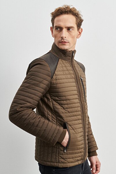 AC&Co / Altınyıldız Classics Ανδρικό παλτό με μοτίβο σε καφέ Standard Fit Regular Cut, ανθεκτικό στον κρύο καιρό