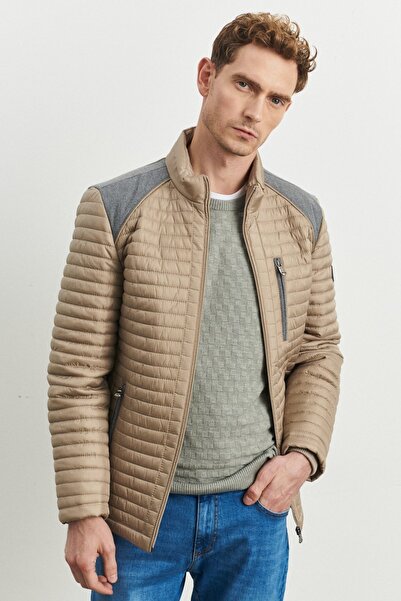 AC&Co / Altınyıldız Classics Men's Beige Standard Fit Regular Cut Cold Weather Proof Patterned Puffer Coat