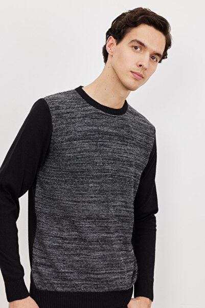 ALTINYILDIZ CLASSICS Чоловічий чорно-сірий стандартний крій, нормальний крій, велосипедна комір, візерунковий трикотажний светр