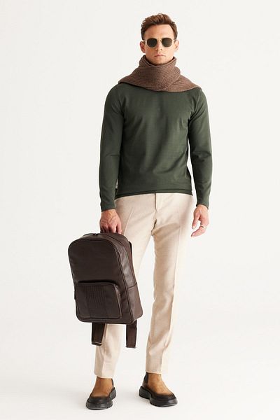 ALTINYILDIZ CLASSICS Men's Khaki Standard Fit Normal Cut Half Turtleneck Knitwear Sweater