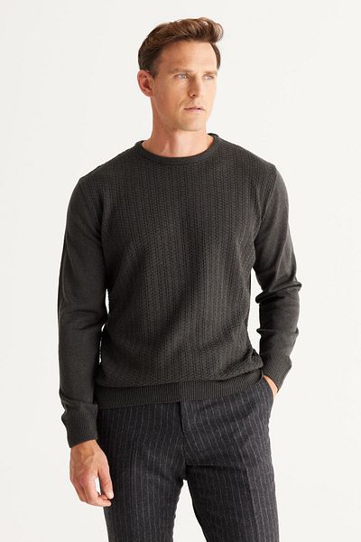 AC&Co / Altınyıldız Classics Pulover pentru bărbați, antracit, anti-pelușare, fără pereți, cu ajustare standard în față, tricotaje jacquard