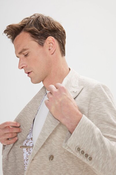 ALTINYILDIZ CLASSICS Μπουφάν σακάκι με διπλό στήθος με βαμβακερό γιακά με λεπτή εφαρμογή