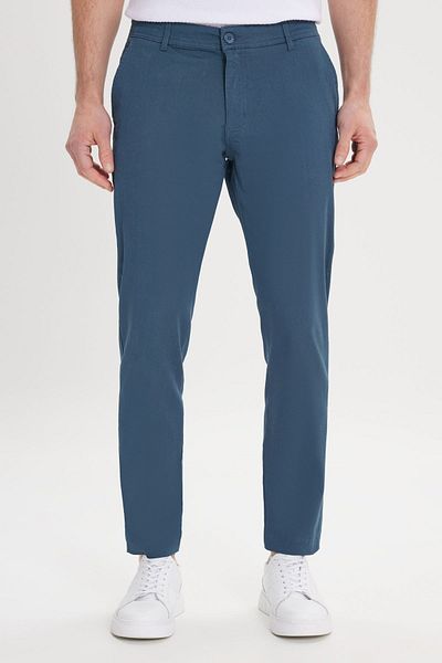 AC&Co / Altınyıldız Classics Ανδρικό παντελόνι Chino από βαμβακερό ελαστικό πετρόλ χρώματος Slim Fit με τσέπες στο πλάι