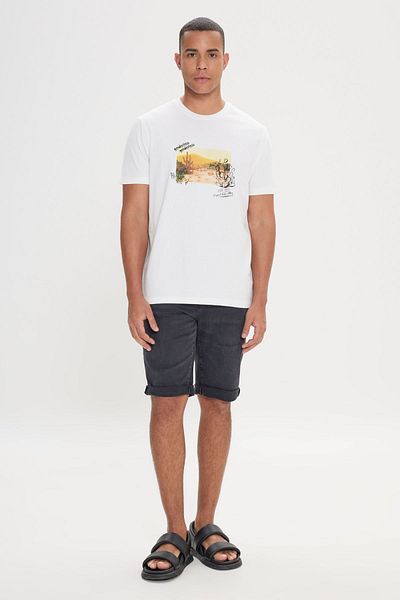 AC&Co / Altınyıldız Classics Ανδρικό Ecru Comfort Fit Relaxed Fit 100% Cotton Soft Texture Flamed Crew Neck T-shirt