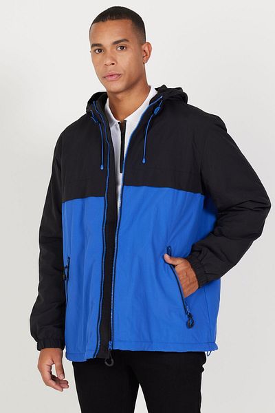 AC&Co / Altınyıldız Classics Ανδρικό παλτό Black-Sax Standard Fit κανονικής κοπής με κρύο κολάρο με εσωτερική φλις πλαϊνή τσέπη