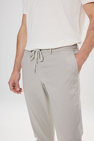 ALTINYILDIZ CLASSICS Erkek Açık Gri Slim Fit Dar Kesim Yan Cepli Desenli Beli Lastikli Pantolon