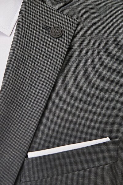 ALTINYILDIZ CLASSICS Men's Black-Gray Wool Slim Fit Slim Fit Print Suit