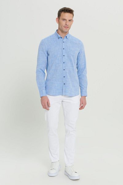 AC&Co / Altınyıldız Classics Cămașă casual pentru bărbați, albastru, slim fit, 100% bumbac, cu guler dobby