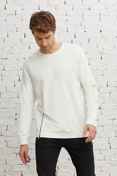 ALTINYILDIZ CLASSICS Ανδρικό φούτερ Ecru Standard Fit Normal Cut Crew Neck