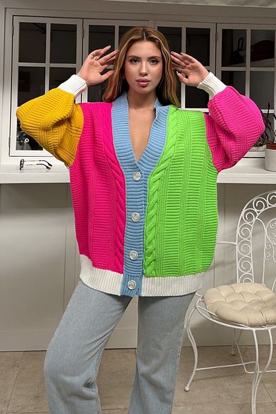 FEMELLE Cardigan pentru damă, tricotaj supradimensionat, cu nasturi, colorate - Mărime standard