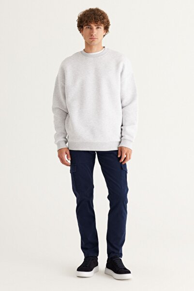 AC&Co / Altınyıldız Classics Men's Oversize Fleece Cotton Sweatshirt - Crew Neck, 3 Thread, Snow Melange