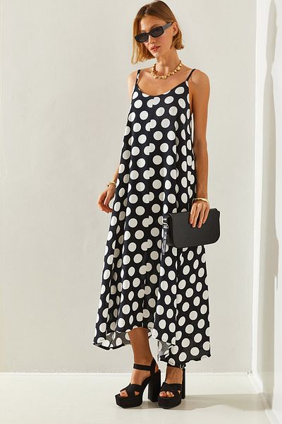 Bianco Lucci Asymmetric Cut Γυναικείο Φόρεμα Πουά - Σχοινάκι Basic 16460251438
