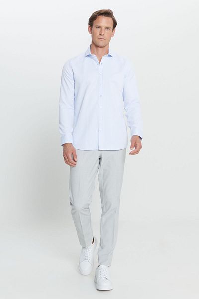 AC&Co / Altınyıldız Classics Cămașă Dobby pentru bărbați, albastră, slim fit, cu guler italian