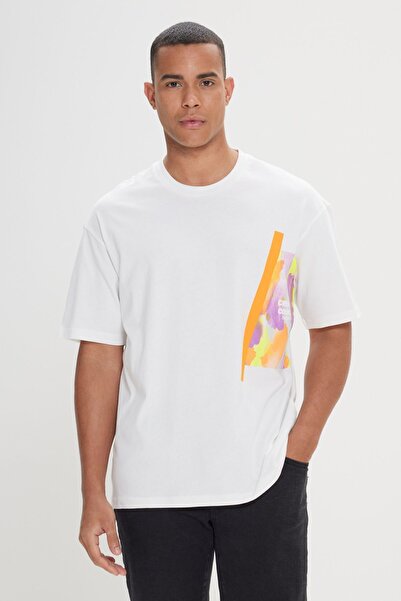 AC&Co / Altınyıldız Classics Ανδρικό μπλουζάκι με λαιμόκοψη σε λευκό, χαλαρή εφαρμογή, 100% βαμβάκι με απαλή υφή