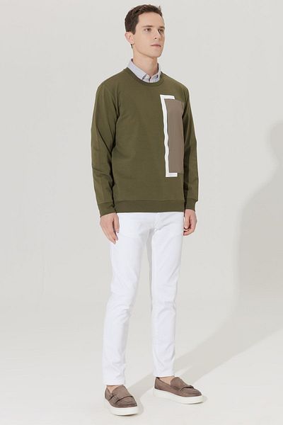 ALTINYILDIZ CLASSICS Pánská mikina Khaki Standard Fit Normal Cut Crew Neck