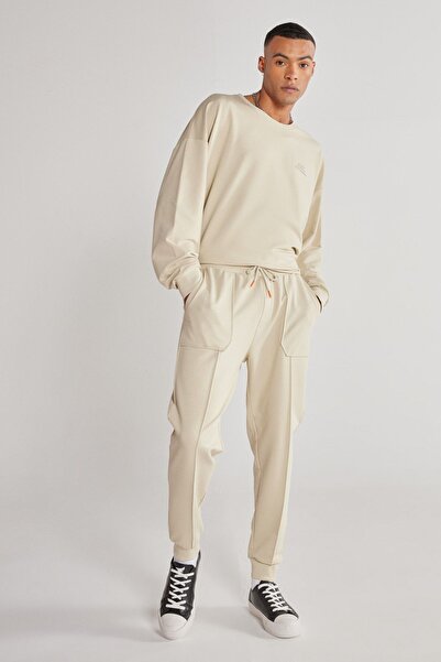 AC&Co / Altınyıldız Classics Unisex μπεζ κανονική εφαρμογή, ελαστικό βαμβακερό παντελόνι με τσέπες