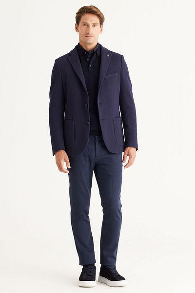 AC&Co / Altınyıldız Classics Men's Navy Blue Slim Fit Slim Fit Mono Collar Cotton Patterned Blazer Jacket