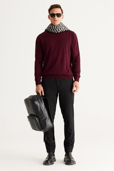 ALTINYILDIZ CLASSICS Ανδρικό πουλόβερ Claret Red Knitwear - Non Pilling, Standard Fit, Half Turtlenck