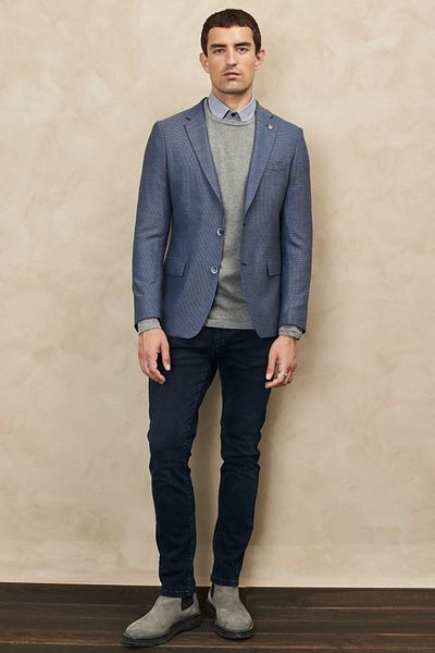 ALTINYILDIZ CLASSICS Ανδρικό μάλλινο μπουφάν Navy μπλε-λευκό Slim Fit Slim Fit Mono γιακά με σχέδιο