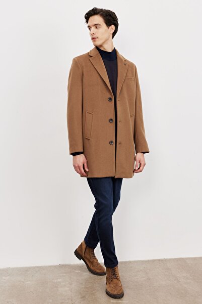 ALTINYILDIZ CLASSICS Men's Camel Standard Fit Regular Cut Mono Collar Woolen Coat
