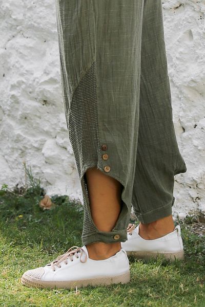 Chiccy Khaki Woven - Washed Waist Jogger Casual Trousers with Pockets and Mesh Detail