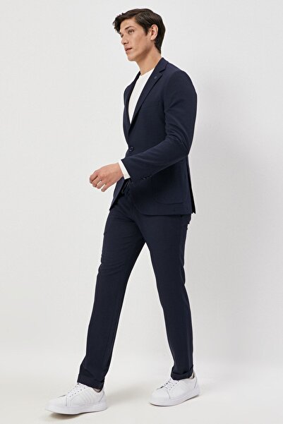 ALTINYILDIZ CLASSICS Erkek Lacivert Slim Fit Dar Kesim Mono Yaka Desenli Takım Elbise