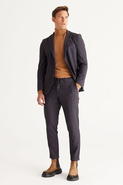 ALTINYILDIZ CLASSICS Ανδρικό κοστούμι ανθρακί-καφέ Slim Fit Slim Fit Mono γιακά με ριγέ κοστούμι