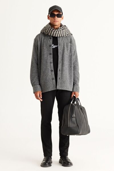 ALTINYILDIZ CLASSICS Ανδρικό χειμωνιάτικο μπουφάν φανελένιο φανελένιο ανδρικό κλασικό γιακά μεγάλου μεγέθους, μάλλινο γκρι σχέδιο