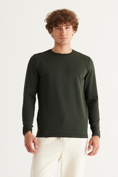 ALTINYILDIZ CLASSICS Ανδρικό πλεκτό πουλόβερ τύπου Khaki Standard Fit Normal Cut Crew Neck