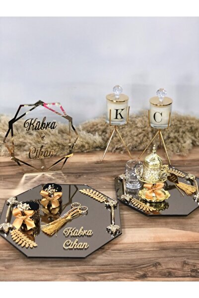 Masalsı Concept Söz Tepsisi Nişan Yüzük Tepsisi Damat Kahvesi2 adet mum pleks...