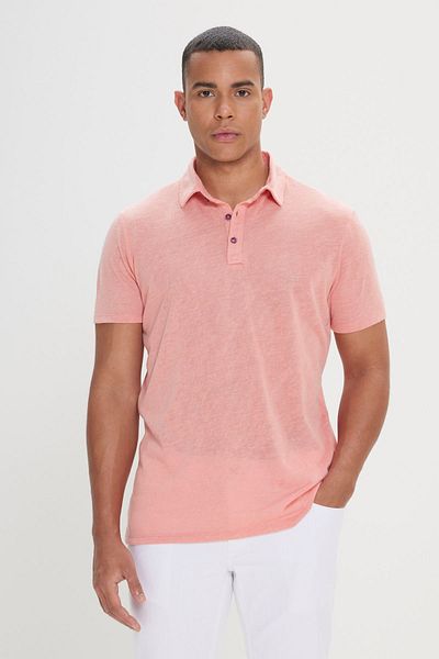 AC&Co / Altınyıldız Classics Ανδρικό μονόχρωμο μπλουζάκι Dusty Rose με στενή κοπή με λαιμόκοψη
