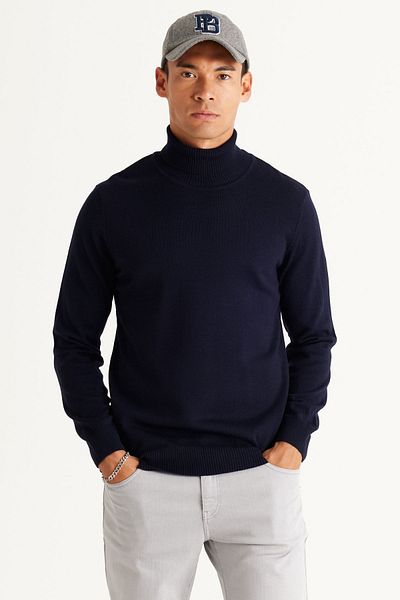 ALTINYILDIZ CLASSICS Πλεκτό πουλόβερ ανδρικό Navy Blue Full Turtlene - Non-Pilling Pnitwear