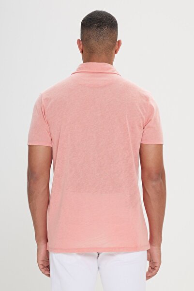 AC&Co / Altınyıldız Classics Ανδρικό μονόχρωμο μπλουζάκι Dusty Rose με στενή κοπή με λαιμόκοψη