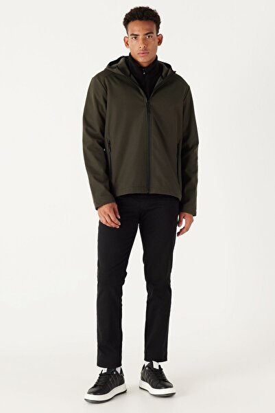 AC&Co / Altınyıldız Classics Men's Green Standard Fit Normal Cut Stand Collar Softshell Coat