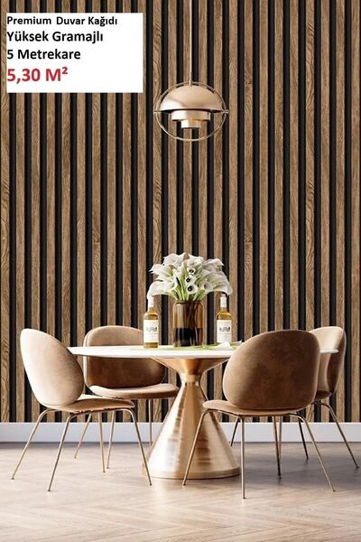 Bien Duvar Kağıtları 3d Effect 2061 Lambri Panel Ahşap Duvar Çıtası Desenli Duvar Kağıdı 5,30 M²