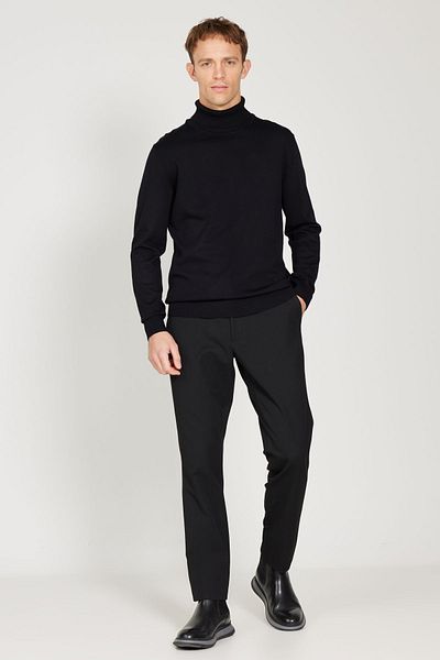 ALTINYILDIZ CLASSICS Herren-Strickpullover aus schwarzer Wolle mit Standard-Passform und normaler Passform