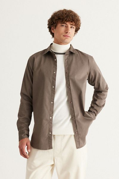 ALTINYILDIZ CLASSICS Ανδρικό πουκάμισο σε καφέ Comfort Fit Βαμβακερό διαγώνιο σχέδιο