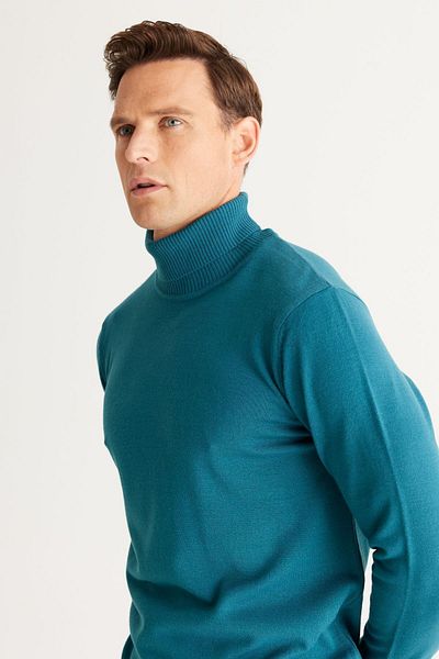 ALTINYILDIZ CLASSICS Pánský úpletový svetr Petrol Standard Fit nežmolkující