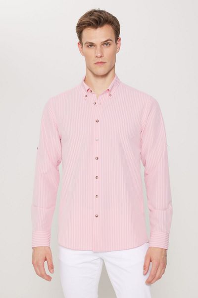 AC&Co / Altınyıldız Classics Ροζ Oxford Seersucker Pattern - Flexible Slim Fit Shirt
