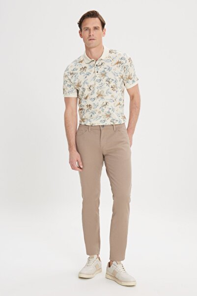 ALTINYILDIZ CLASSICS Erkek Bej Slim Fit Dar Kesim 5 Cep Armürlü Esnek Pantolon
