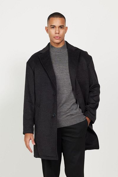 AC&Co / Altınyıldız Classics Palton pentru bărbați, antracit, oversize, cu tăietură lejeră, cu mono guler