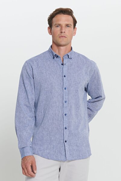 ALTINYILDIZ CLASSICS Ανδρικό πουκάμισο από λινό Navy Blue - Άνετη εφαρμογή, γιακάς με κουμπιά