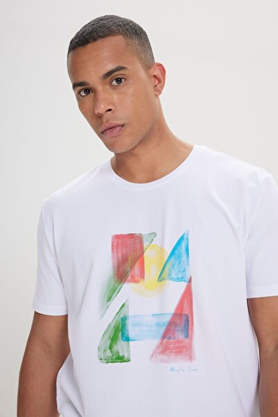 ALTINYILDIZ CLASSICS Ανδρικό μπλουζάκι με στάμπα με λαιμόκοψη σε λευκό χρώμα και βαμβακερή υφή