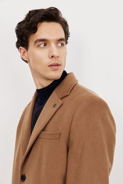 ALTINYILDIZ CLASSICS Palton de lână pentru bărbați, Camel, cu croială standard, cu croială obișnuită