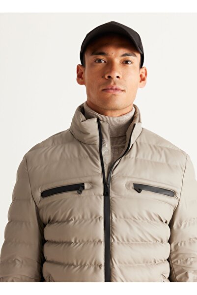 ALTINYILDIZ CLASSICS Ανδρικό παλτό γιακά σταντ χρώματος βιζόν με θερμόμετρο και τσέπες - Standard Fit